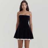 Gold Velvet Tube Top A line Dress Slim Fit Backless Dress Dress